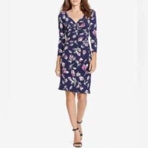 NWT Lauren Ralph Lauren Sheath Dress Woman's Size 10 Navy Floral 3/4 Sleeve